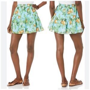 BB DAKOTA Blue Floral Tiered Mini Skirt Lemon‎ Print Size XS Small Medium New